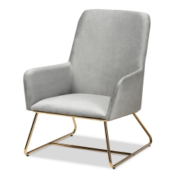 Baxton Studio Sennet Glam and Luxe Grey Velvet Fabric Upholstered Gold Finished Armchair